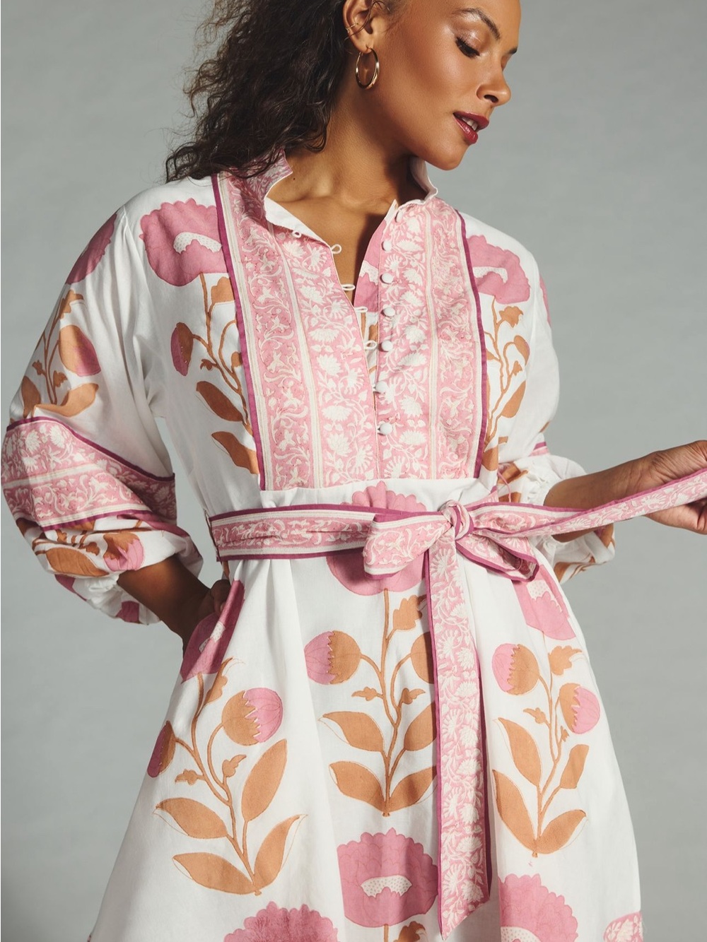 Floral Print Pink Belted Mini Dress - Picture 6 of 8